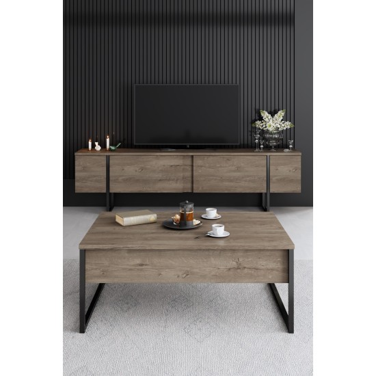 Σύνθεση Σαλονιού Luxe - Χρώμα Καρυδί Μαύρο - 160x80x35εκ