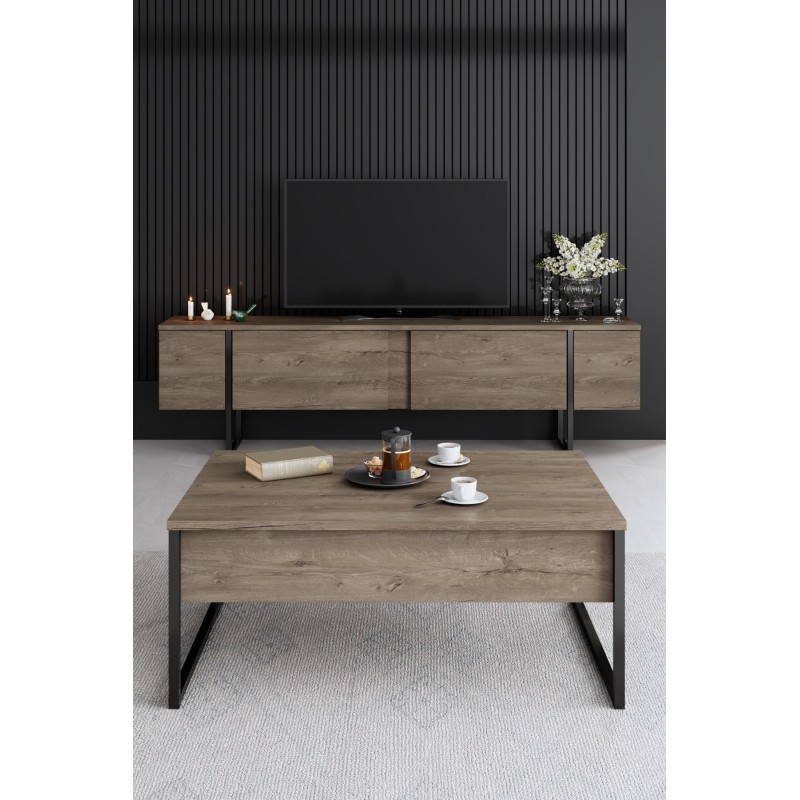 Σύνθεση Σαλονιού Luxe - Χρώμα Καρυδί Μαύρο - 160x80x35εκ