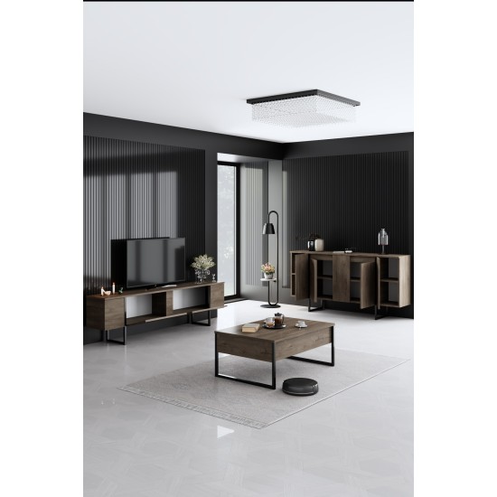 Σύνθεση Σαλονιού Luxe - Χρώμα Καρυδί Μαύρο - 160x80x35εκ