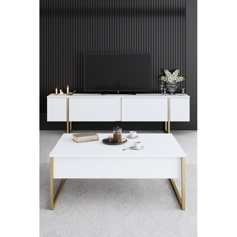 Σύνθεση Σαλονιού Luxe - Χρώμα Λευκό Χρυσό - 160x80x35εκ