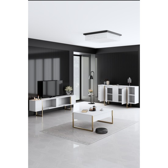 Σύνθεση Σαλονιού Luxe - Χρώμα Λευκό Χρυσό - 160x80x35εκ