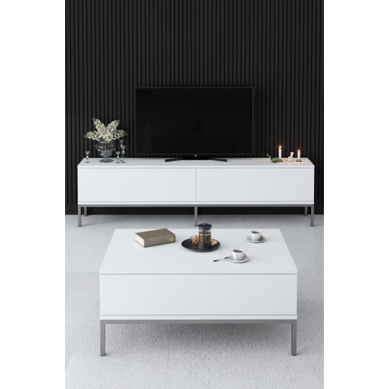 Έπιπλο Τηλεόρασης  Lord - Χρώμα Λευκό Ασημί -180x30x47εκ