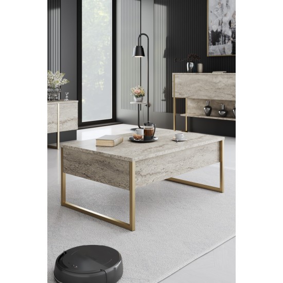 Σύνθεση Σαλονιού Luxe Set - Χρυσό με Εφέ Μαρμάρου - 180x47x30εκ