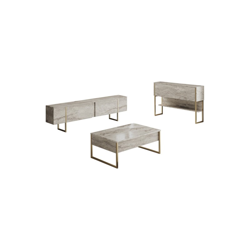 Σύνθεση Σαλονιού Luxe Set - Χρυσό με Εφέ Μαρμάρου - 180x47x30εκ