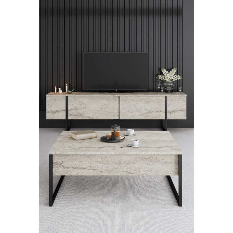 TV Stand Luxe - Travertine, Black Travertine
Black