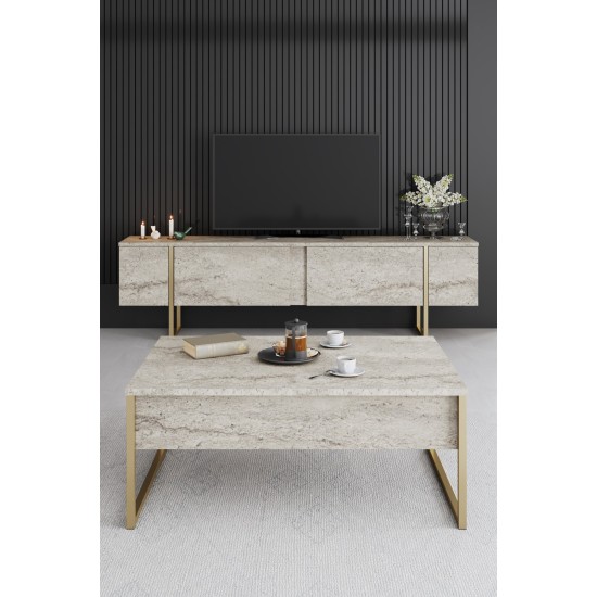 Hanah Home TV Stand Luxe - Travertine, Gold Travertine
Gold