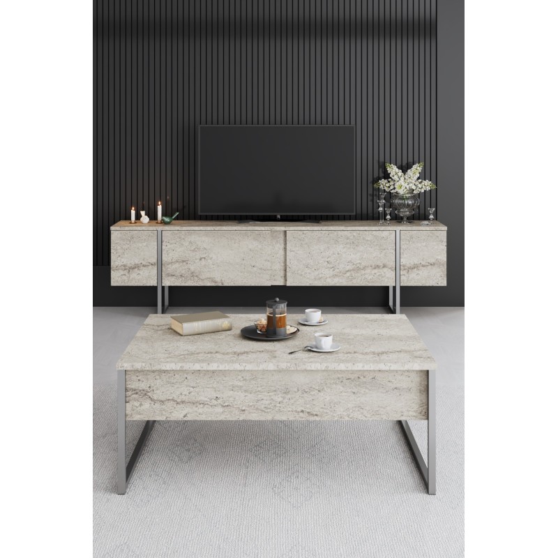 TV Stand Luxe - Travertine, Silver Travertine
Silver