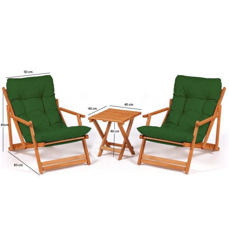 Garden Table & Chairs Set (3 Pieces) My007 - Green Green 
Natural