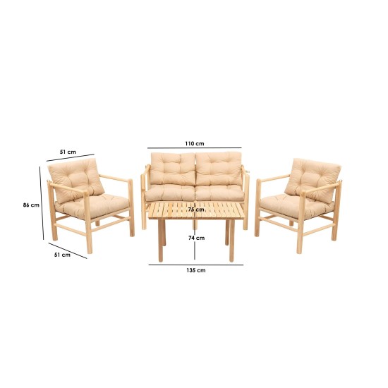 Garden Table & Chairs Set (4 Pieces) My028 Natural
Cream
