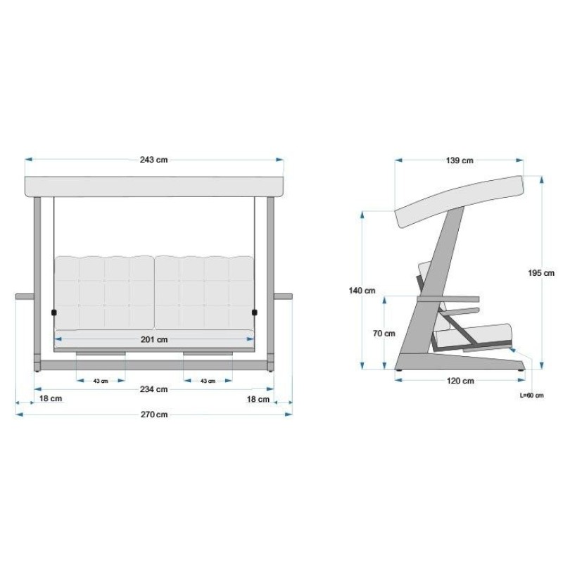 Garden Triple Swing Chair Luna Deluxe 2600 - Anthracite Anthracite