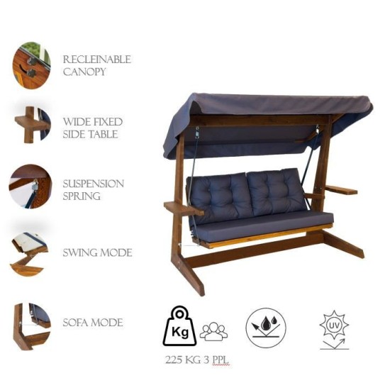 Garden Triple Swing Chair Viva 2200 - Anthracite Anthracite Garden Triple Swing Chair Viva 2200 - Anthracite Anthracite