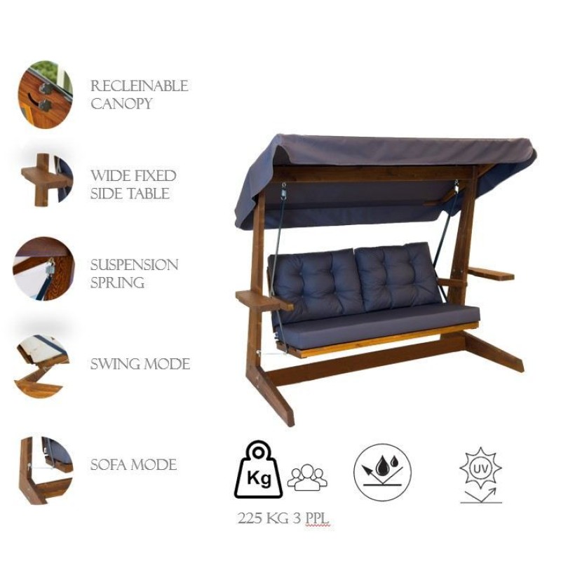 Garden Triple Swing Chair Viva 2200 - Anthracite Anthracite