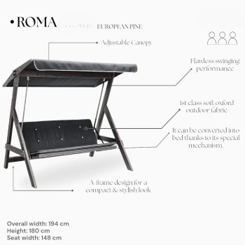 Garden Triple Swing Chair Roma 2000 - Anthracite Anthracite