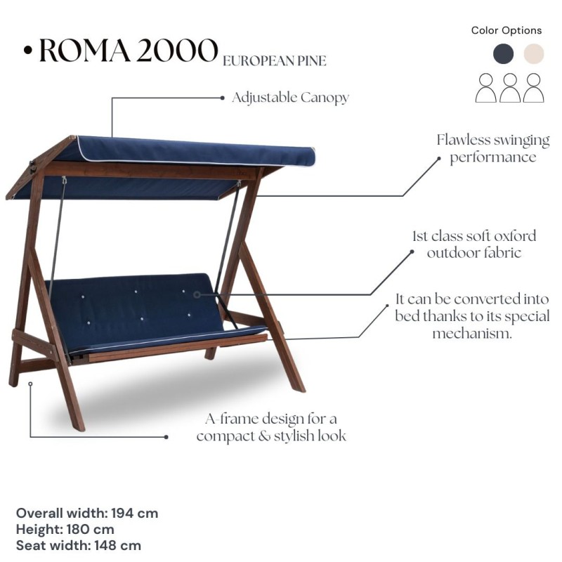 Garden Triple Swing Chair Roma 2002 - Navy Blue Navy Blue