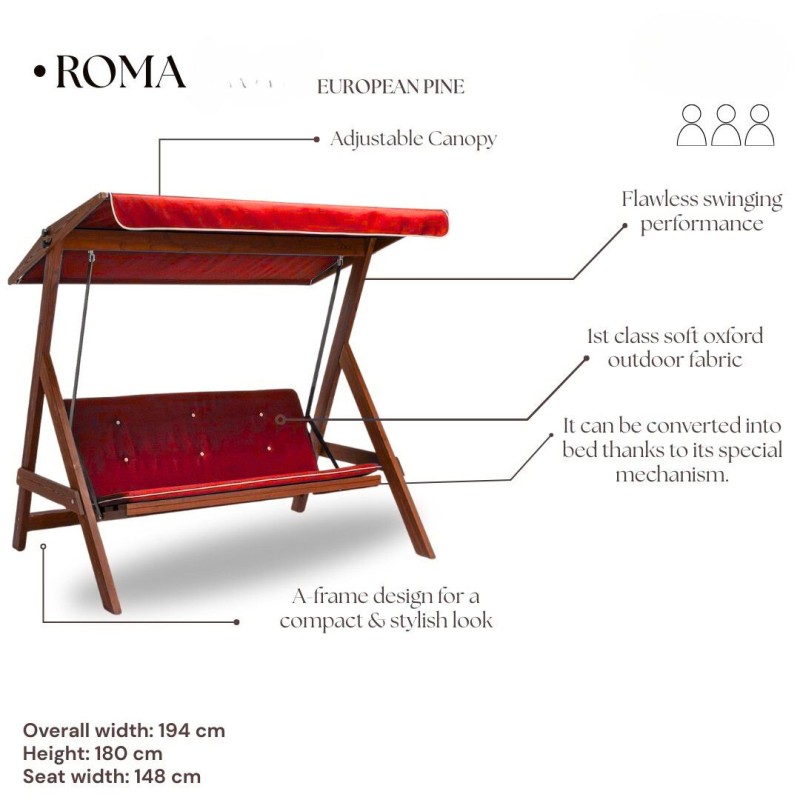 Garden Triple Swing Chair Roma 2003 - Red Red