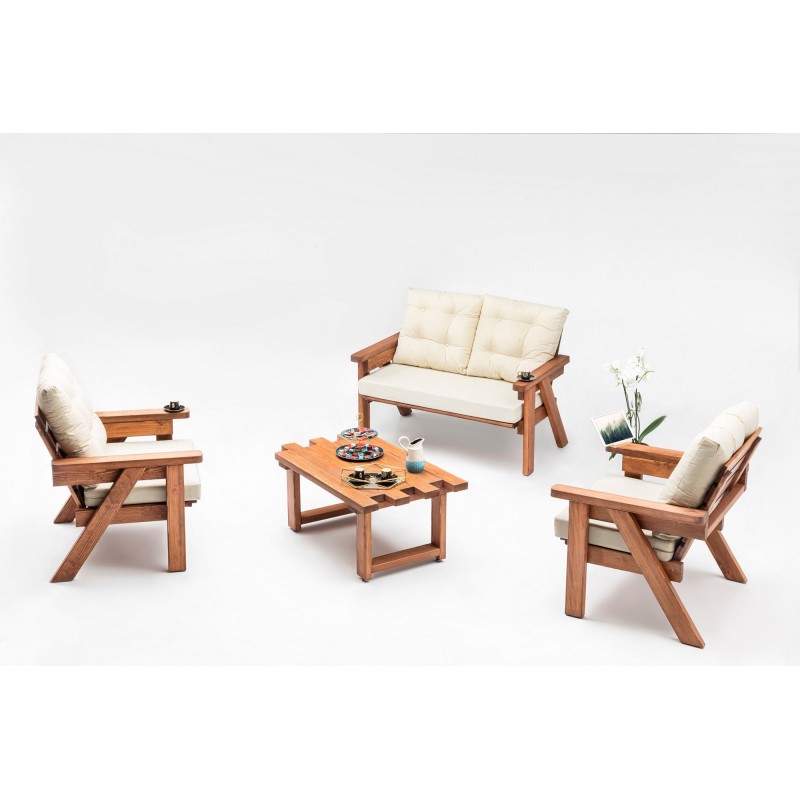Garden Lounge Set Abant (3+1+1) - Cream Cream
Walnut