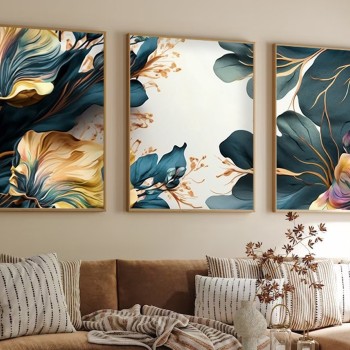 Decorative Framed MDF Painting (3 Pieces) Huhu217 - 50 x 70 Multicolor