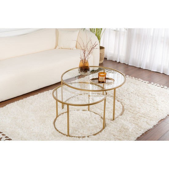 Coffee Table Set Gold-Transparent-80-60 Gold