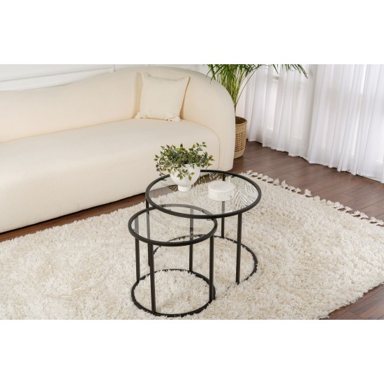 Coffee Table Set Black-Transparent-60-42 Black