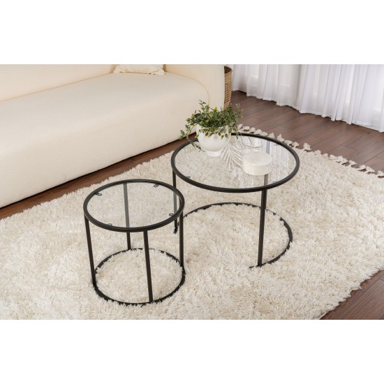 Coffee Table Set Black-Transparent-60-42 Black