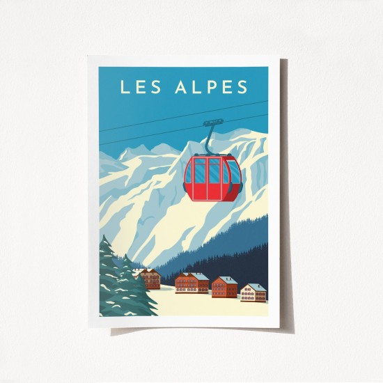 Poster A3 Les Alpes - 1990 Multicolor Poster A3 Les Alpes - 1990 Multicolor