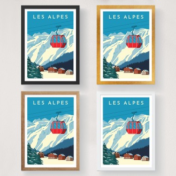 Poster A3 Les Alpes - 1990 Multicolor