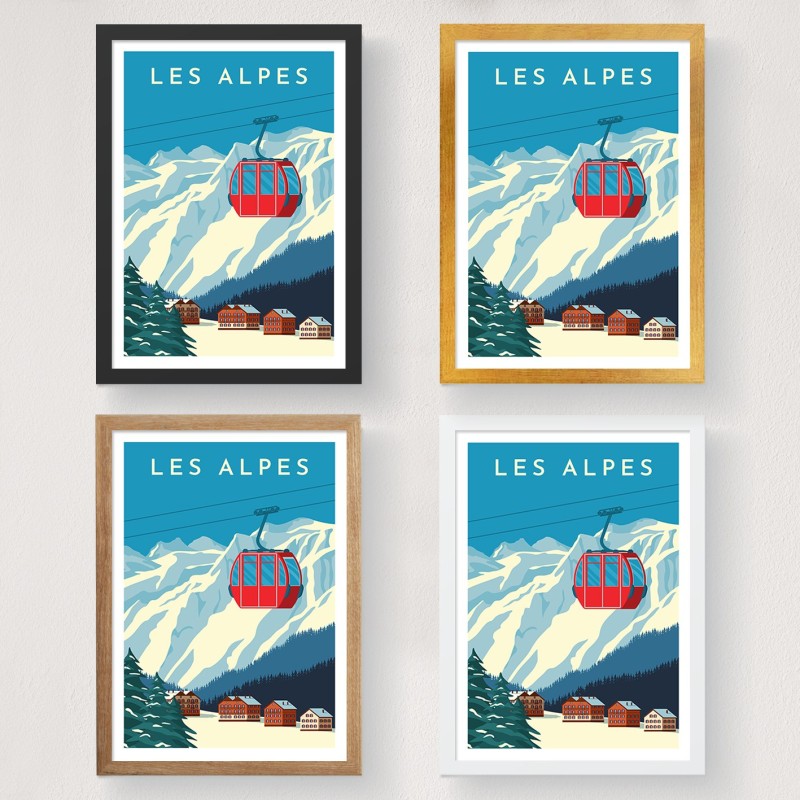 Poster A3 Les Alpes - 1990 Multicolor