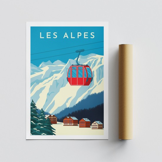 Poster A3 Les Alpes - 1990 Multicolor Poster A3 Les Alpes - 1990 Multicolor