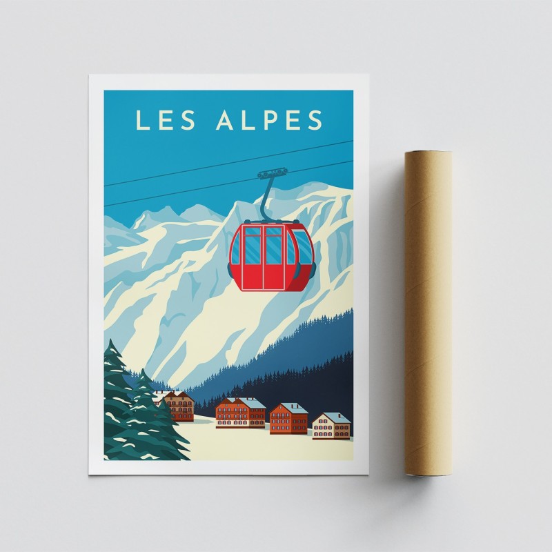 Poster A3 Les Alpes - 1990 Multicolor