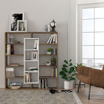 Βιβλιοθήκη - Ample - Χρώμα Λευκό & Καρυδί - 125x22x136εκ