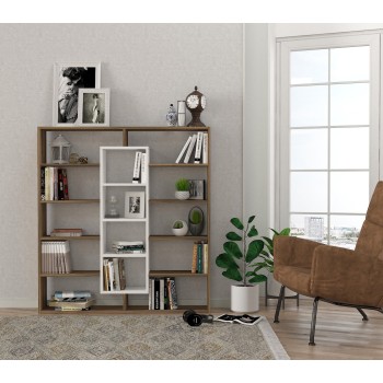 Βιβλιοθήκη - Ample - Χρώμα Λευκό & Καρυδί - 125x22x136εκ