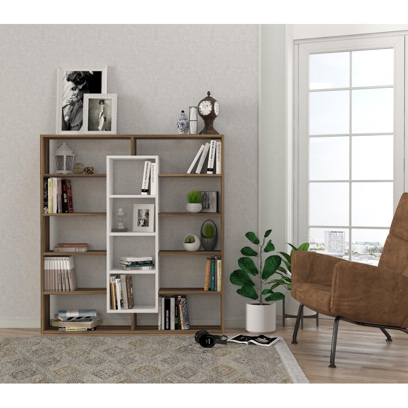 Βιβλιοθήκη - Ample - Χρώμα Λευκό & Καρυδί - 125x22x136εκ