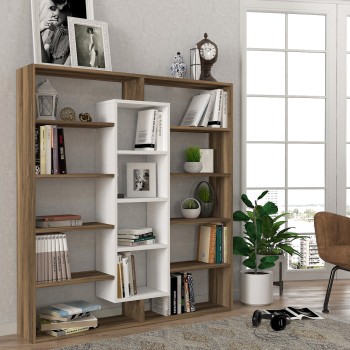 Βιβλιοθήκη - Ample - Χρώμα Λευκό & Καρυδί - 125x22x136εκ