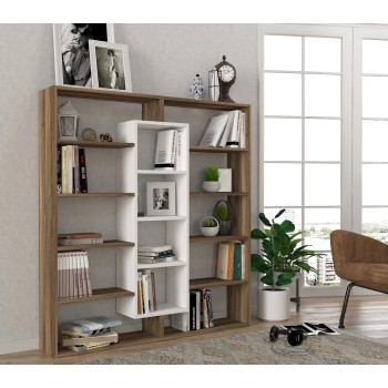 Βιβλιοθήκη - Ample - Χρώμα Λευκό & Καρυδί - 125x22x136εκ