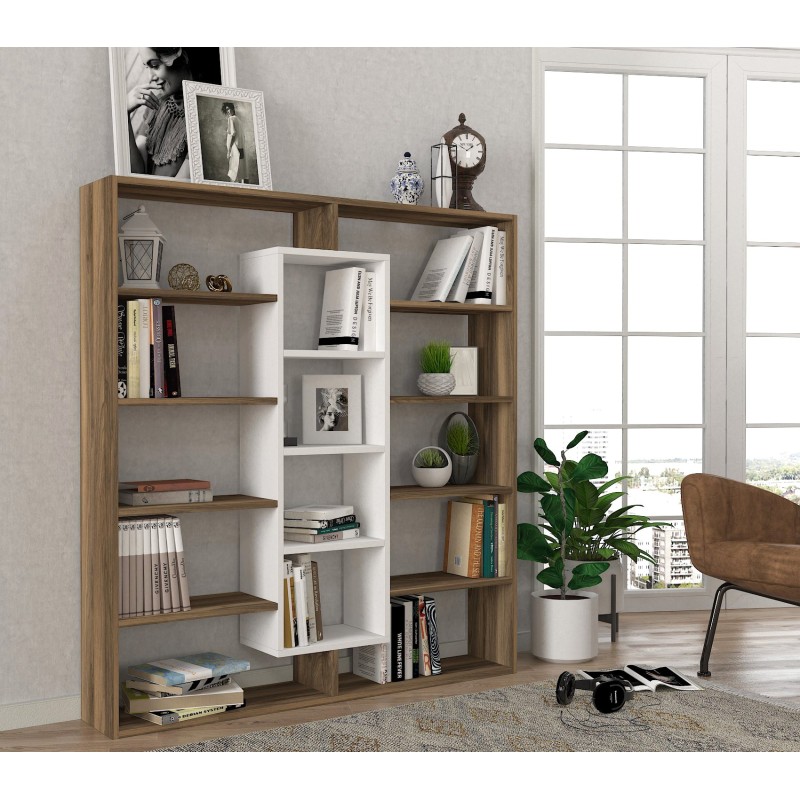 Βιβλιοθήκη - Ample - Χρώμα Λευκό & Καρυδί - 125x22x136εκ