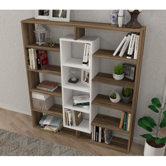 Βιβλιοθήκη - Ample - Χρώμα Λευκό & Καρυδί - 125x22x136εκ Βιβλιοθήκη - Ample - Χρώμα Λευκό & Καρυδί - 125x22x136εκ