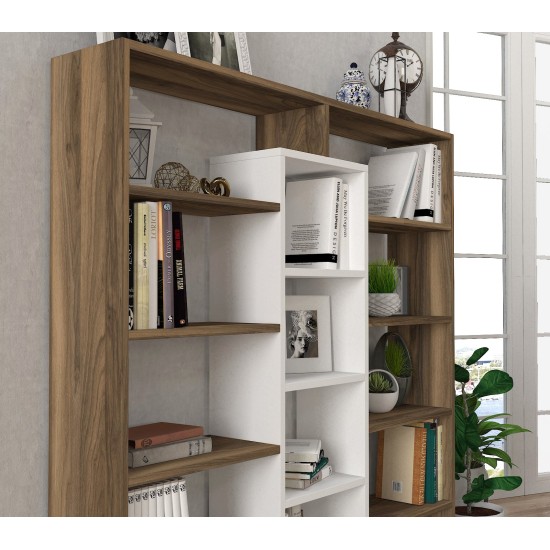 Βιβλιοθήκη - Ample - Χρώμα Λευκό & Καρυδί - 125x22x136εκ Βιβλιοθήκη - Ample - Χρώμα Λευκό & Καρυδί - 125x22x136εκ