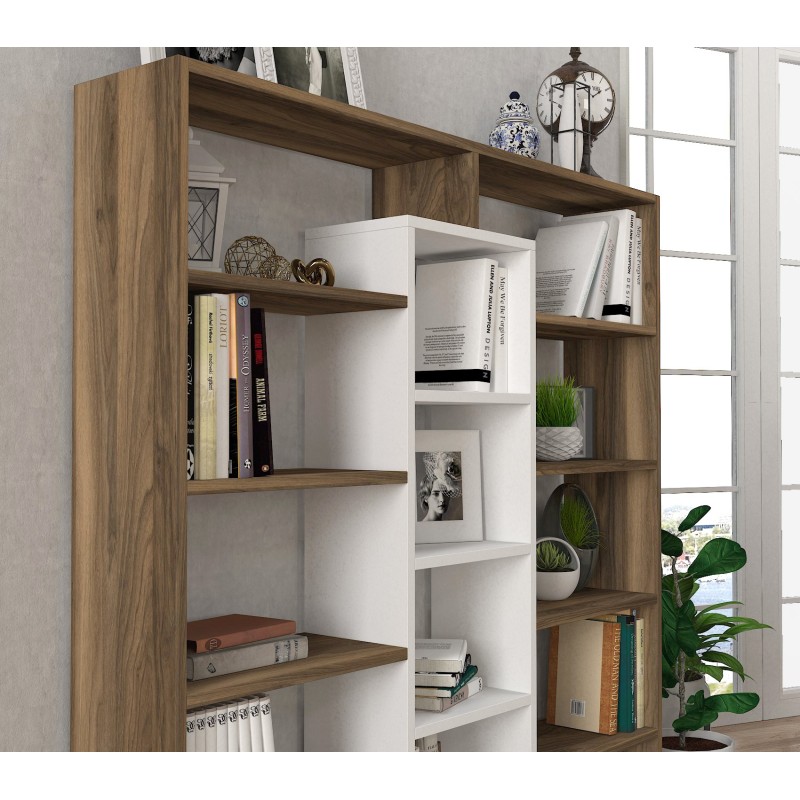 Βιβλιοθήκη - Ample - Χρώμα Λευκό & Καρυδί - 125x22x136εκ