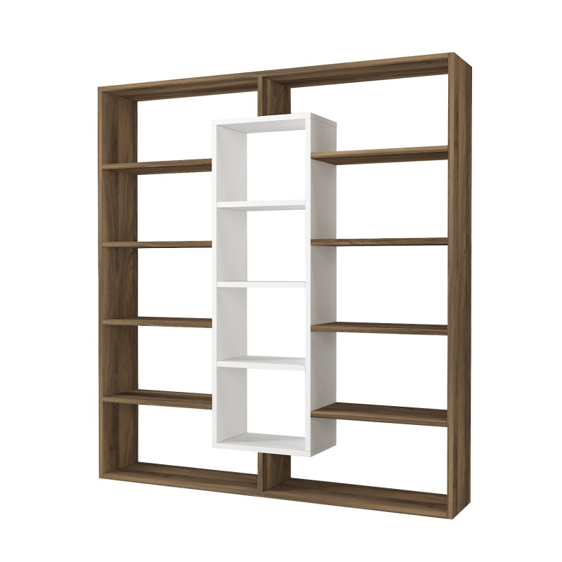 Βιβλιοθήκη - Ample - Χρώμα Λευκό & Καρυδί - 125x22x136εκ