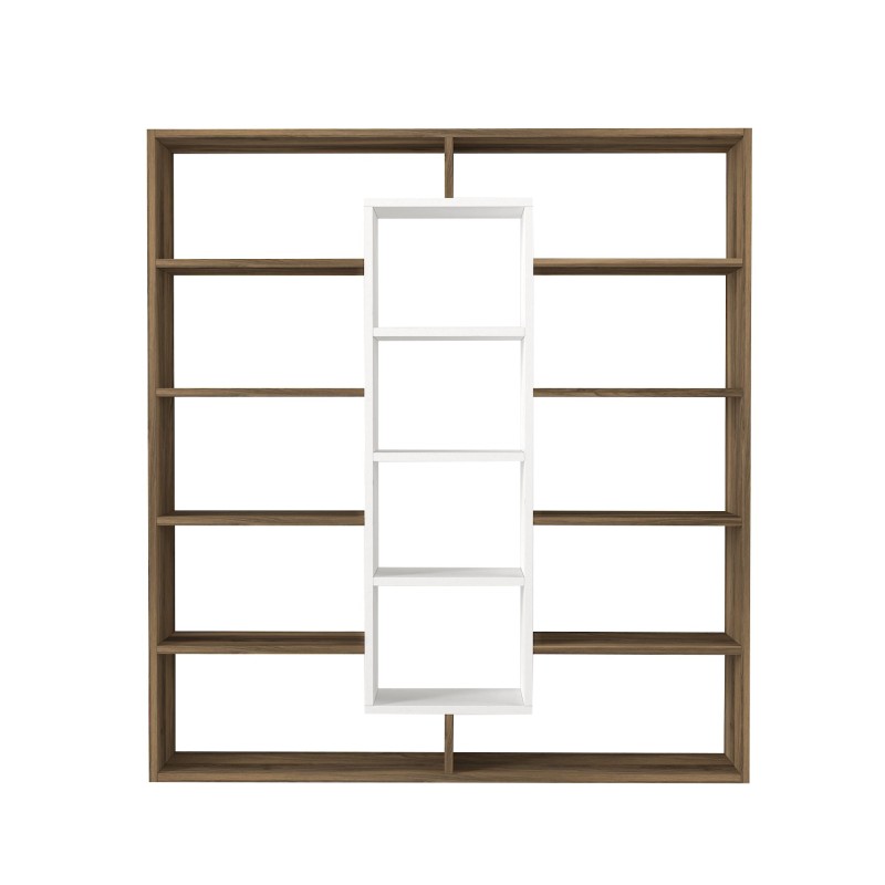 Βιβλιοθήκη - Ample - Χρώμα Λευκό & Καρυδί - 125x22x136εκ