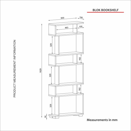 Βιβλιοθήκη - Blok - Χρώμα Λευκό - 60x20x165εκ