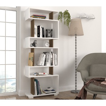 Βιβλιοθήκη - Blok - Χρώμα Λευκό Καρυδί - 60x20x165εκ