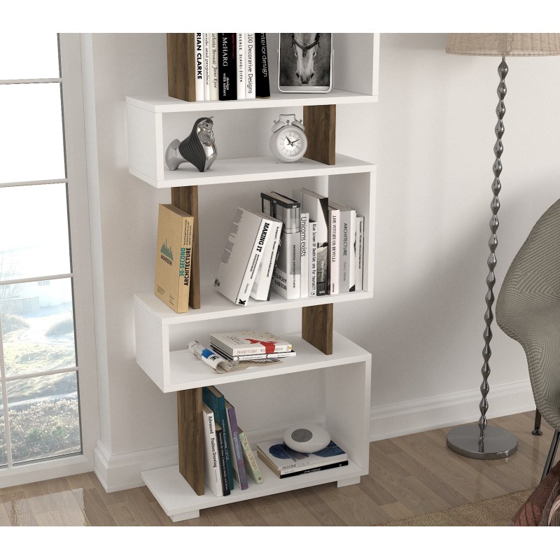 Βιβλιοθήκη - Blok - Χρώμα Λευκό Καρυδί - 60x20x165εκ