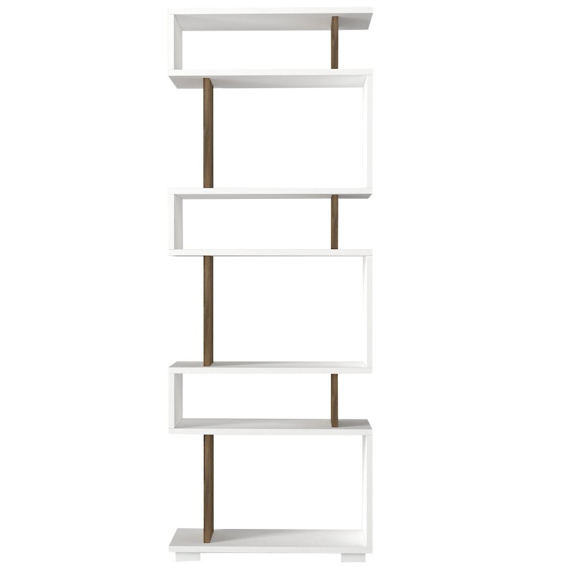 Βιβλιοθήκη - Blok - Χρώμα Λευκό Καρυδί - 60x20x165εκ