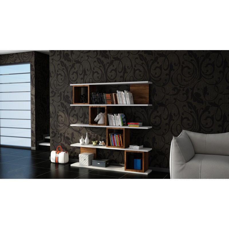 Βιβλιοθήκη - Wind - Χρώμα Λευκό Καρυδί - 120x20x120εκ