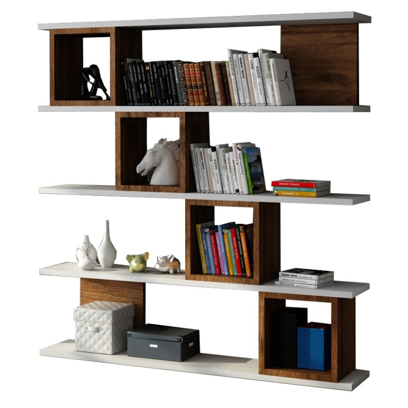 Βιβλιοθήκη - Wind - Χρώμα Λευκό Καρυδί - 120x20x120εκ