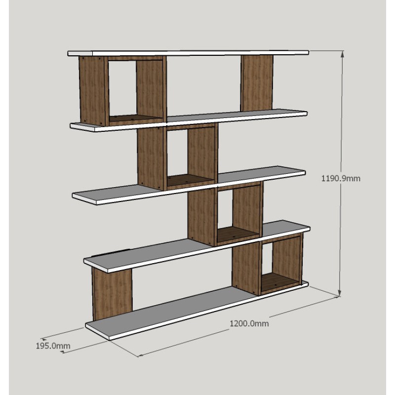Βιβλιοθήκη - Wind - Χρώμα Λευκό Καρυδί - 120x20x120εκ