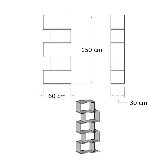 Βιβλιοθήκη Meric - Χρώμα Λευκό - 60x90x150εκ