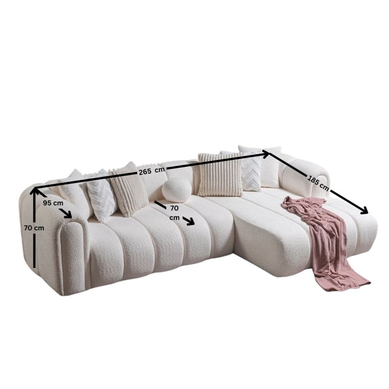 Γωνιακός Καναπές με Δεξιά Γωνία - N-Line Kosta - Χρώμα Λευκό Μπουκλέ