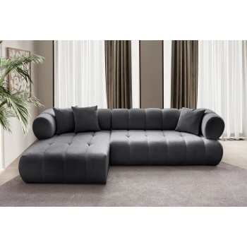 Γωνιακός Καναπές Αριστερή Γωνία - Petra - Χρώμα Σκούρο Γκρι - 280-170x90x70εκ